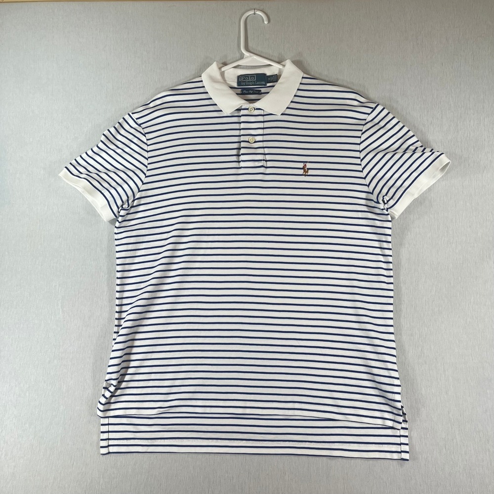 Polo Ralph Lauren Men M Pima Soft Touch Striped Shirt White Navy Flesh Pony Prep